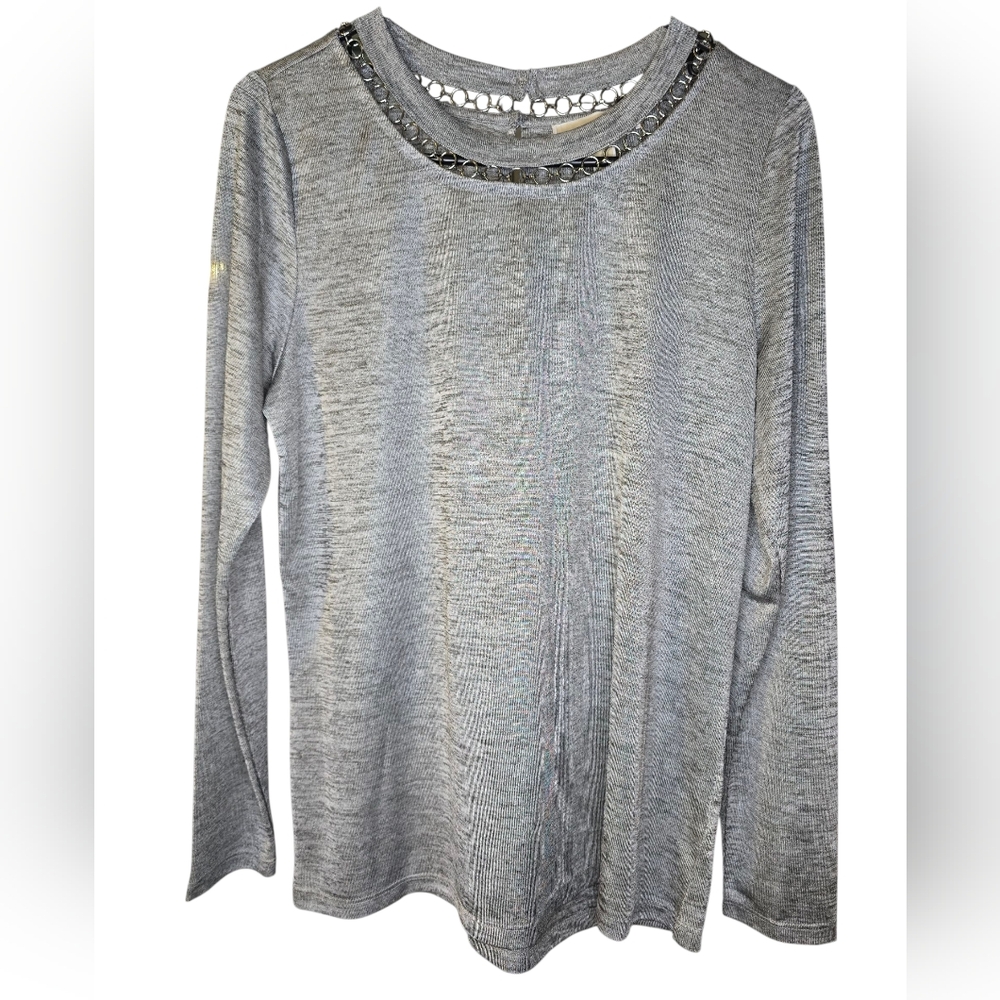 Michael Kors Silver Embellished Long Sleeve Top